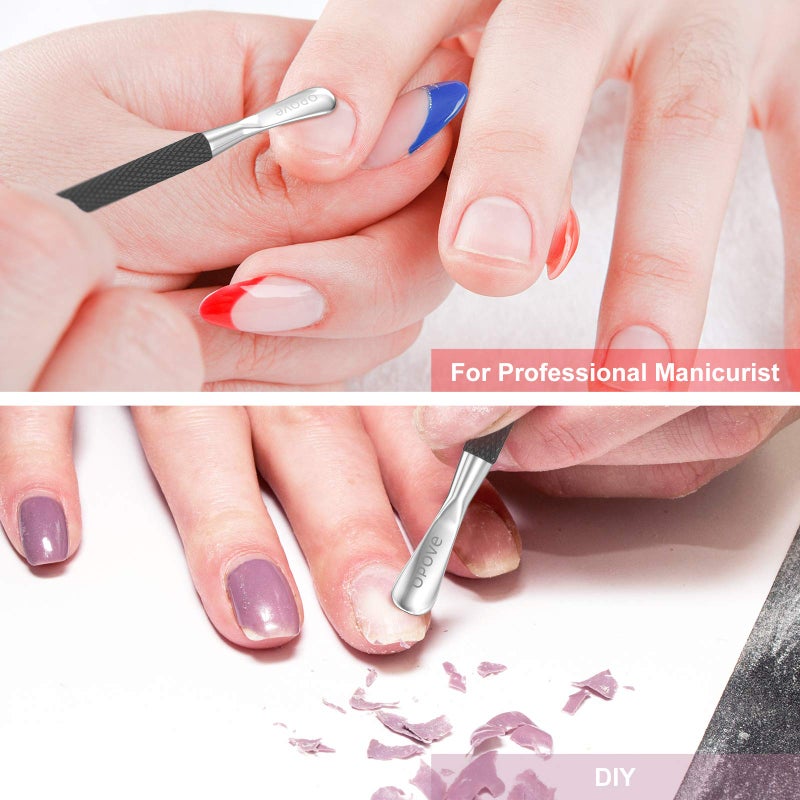 opove Cuticle Pusher Nail Polish Remover Stainless Steel Manicure Tool Set Gel Nail Polish Peeler Scraper Nail Cleaner Pedicure Kit for Fingernail and Toenail, opove P1, Matter Blackâ€¦ - Image 3